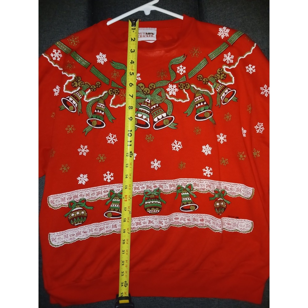 Vintage Nut Cracker Christmas Sweatshirt Medium Bells Lace Snowflakes Ugly Xmas - Picture 4 of 6